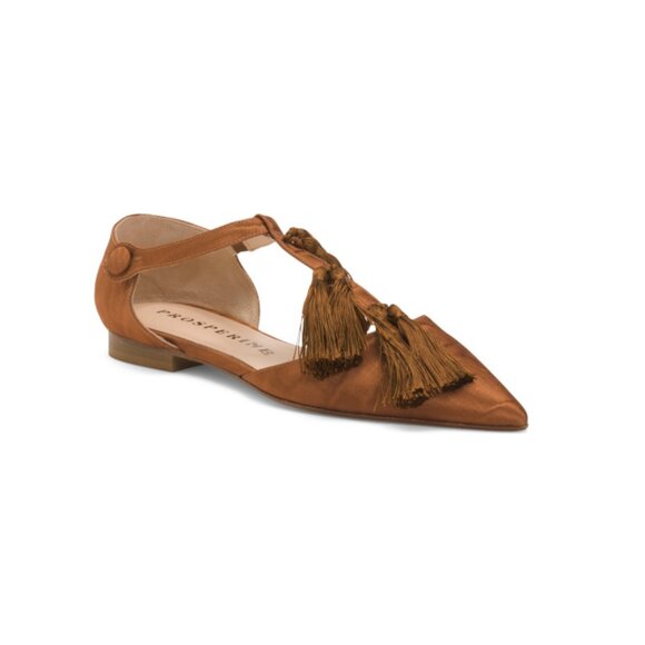 PROSPERINE Cognac Made In Italy Mary Jane Ballerina Flats With Tassels - Picture 1 of 2